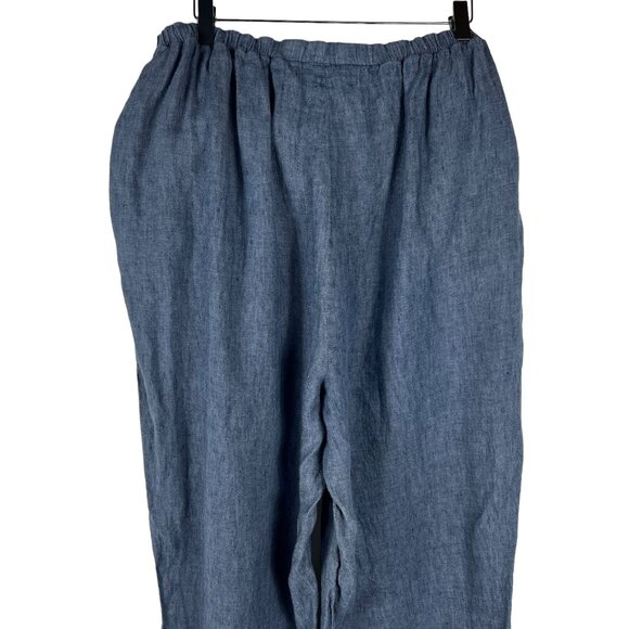 FLAX Englehart 100% Linen Straight Leg Crop Pants in Blue Chambray Size 1G 18 20 - Picture 9 of 11